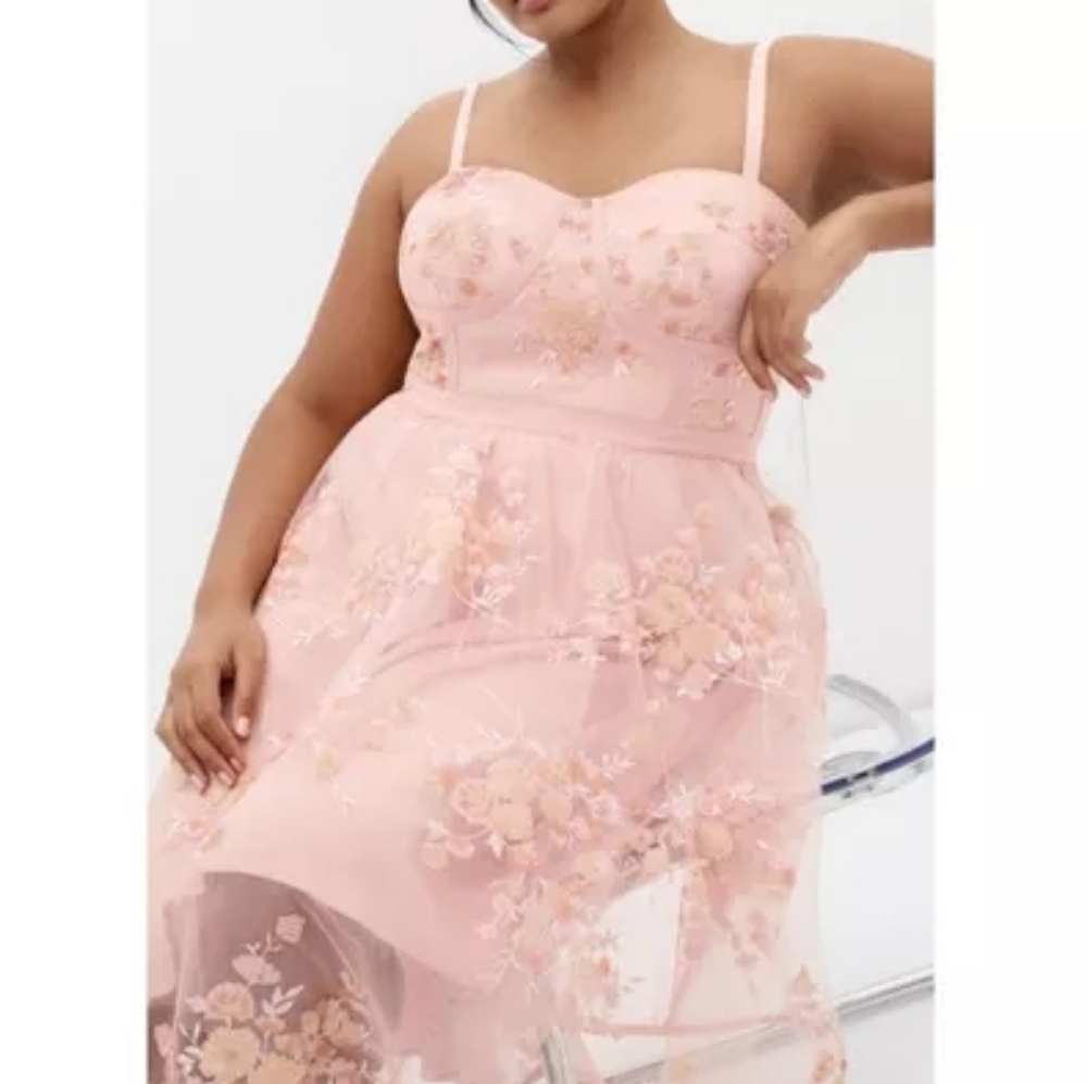 City Chic Ambrosia Ballet Pink Tulle Strapless Fit Flare Dress Plus 18 NWT